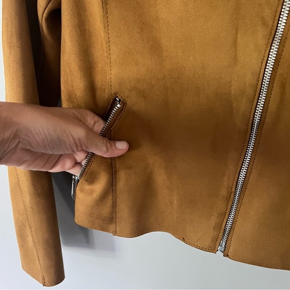 H&M Faux Suede Moto Jacket Camel Size 0 XS Classic Chic Urban Streetwear Edgy - Picture 5 of 11